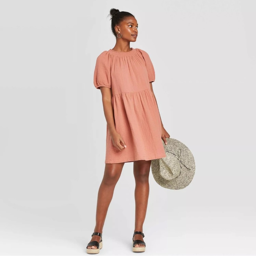 Universal Thread Gauze Gathered Neckline Shift Dress